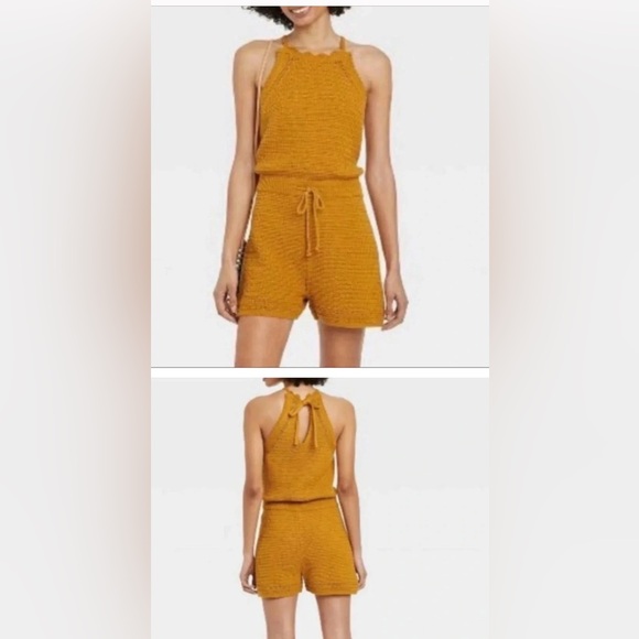 EUC- Universal Thread Mustard Knit/chrochet stretchy Romper, wore once - Picture 5 of 10